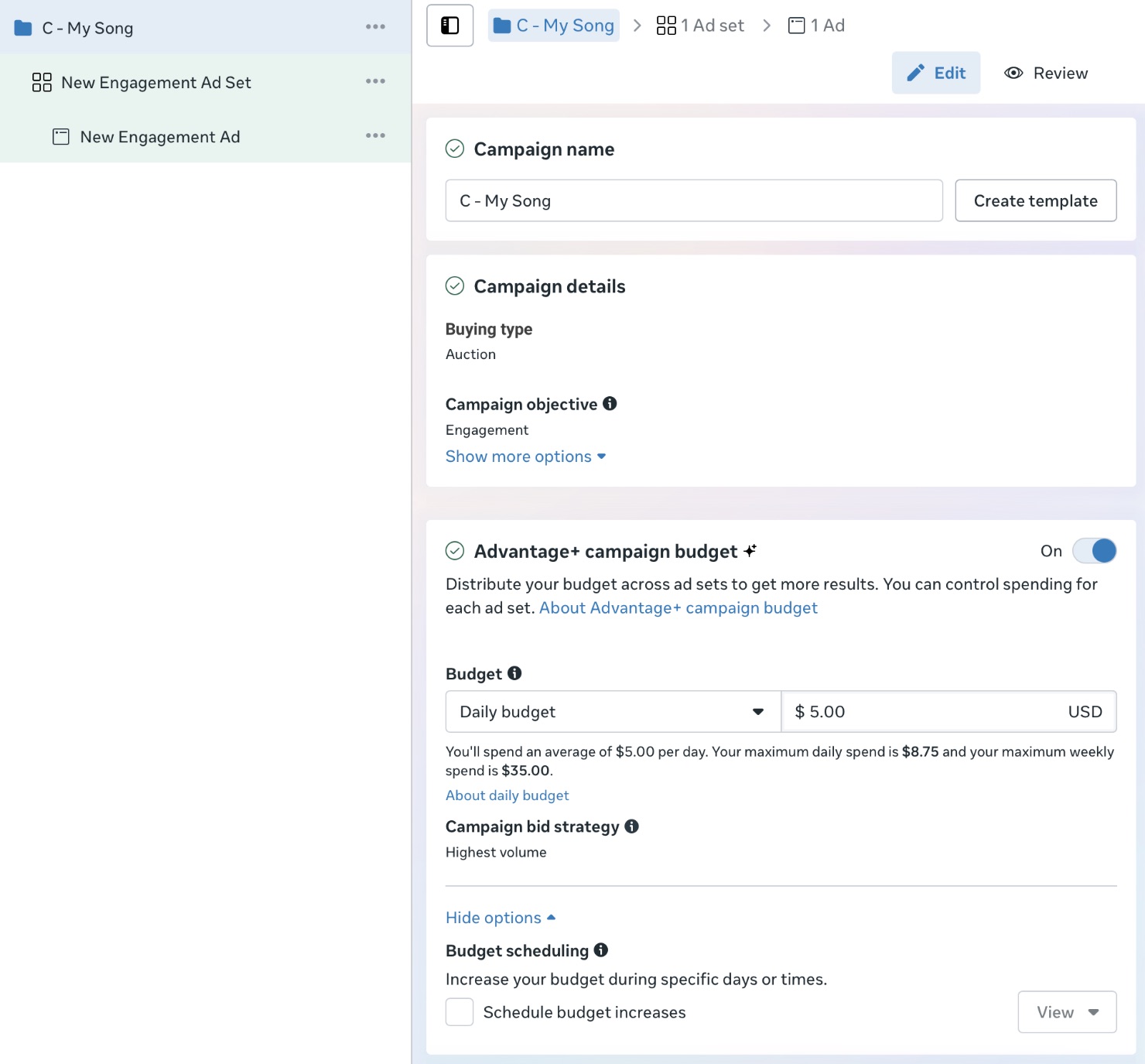 Ads Manager Campaign Settings