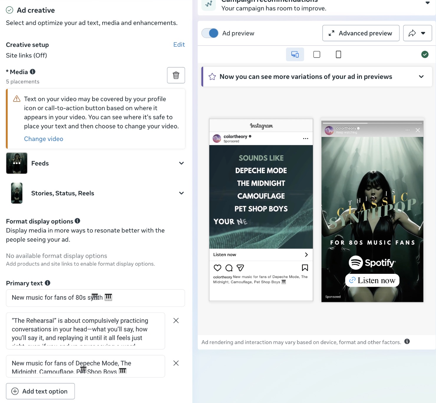 Ads Manager Ad Creative