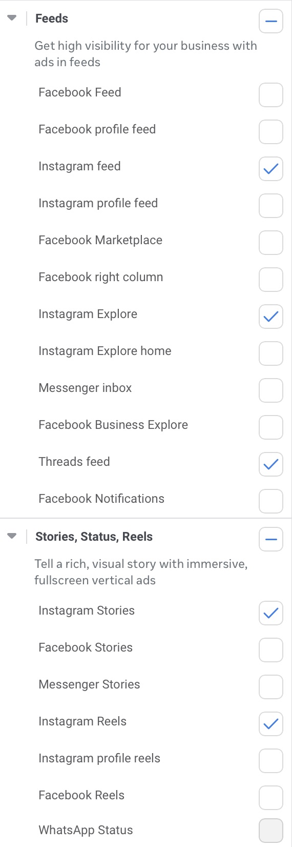 Ads Manager Placements