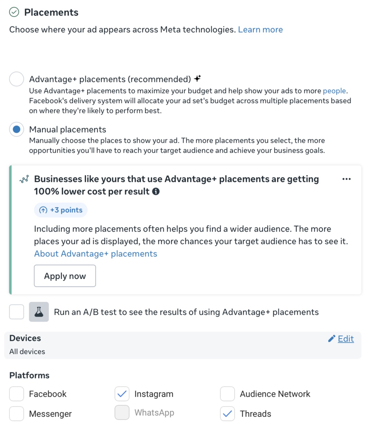 Ads Manager Placements