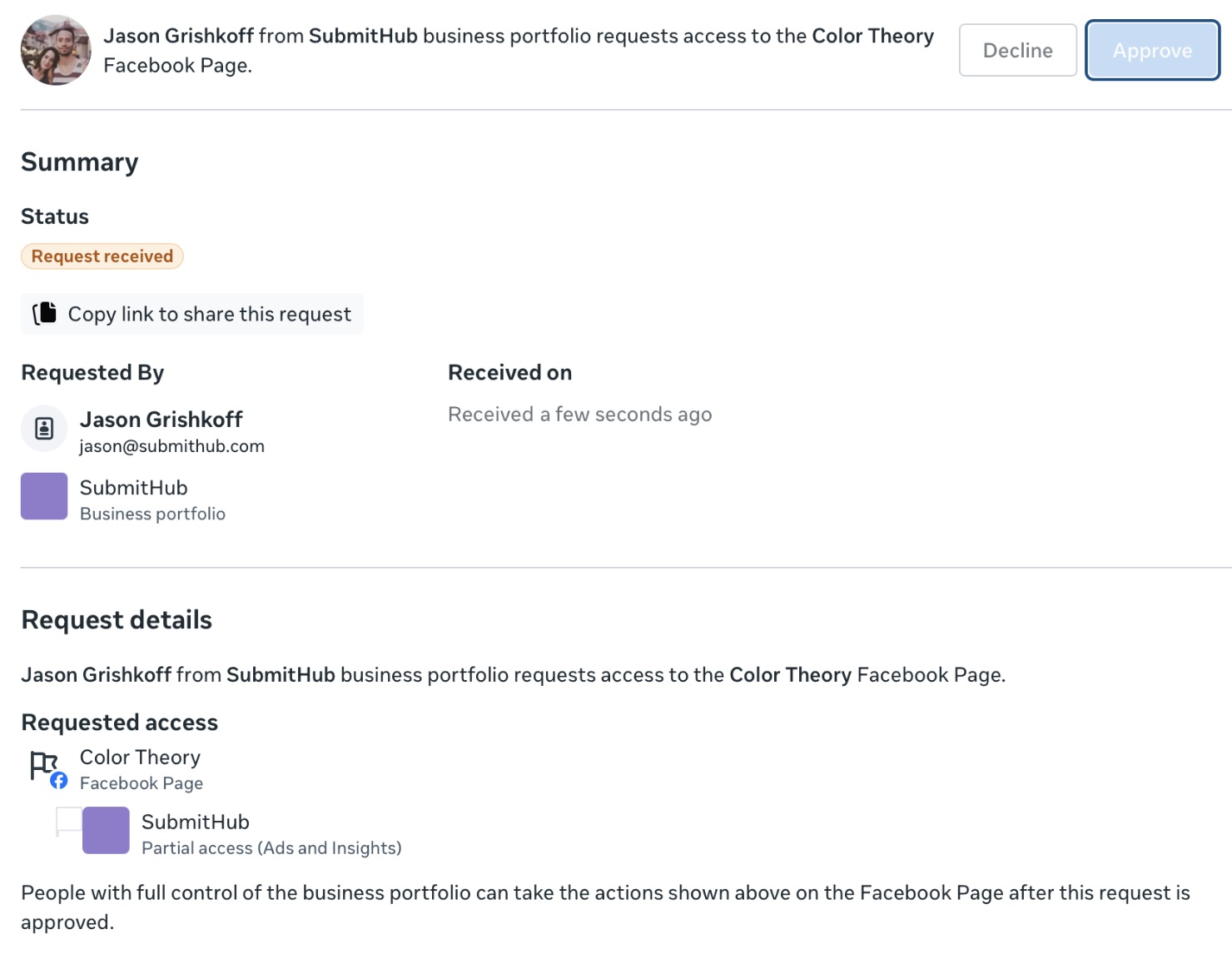 SubmitHub Packages Facebook Page access