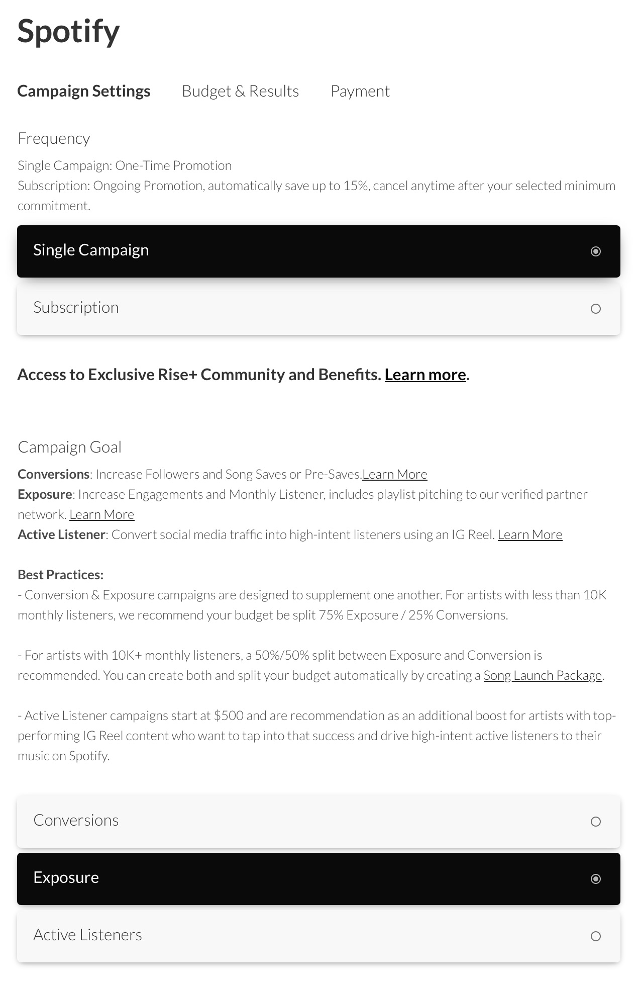 Rise Exposure Campaign type