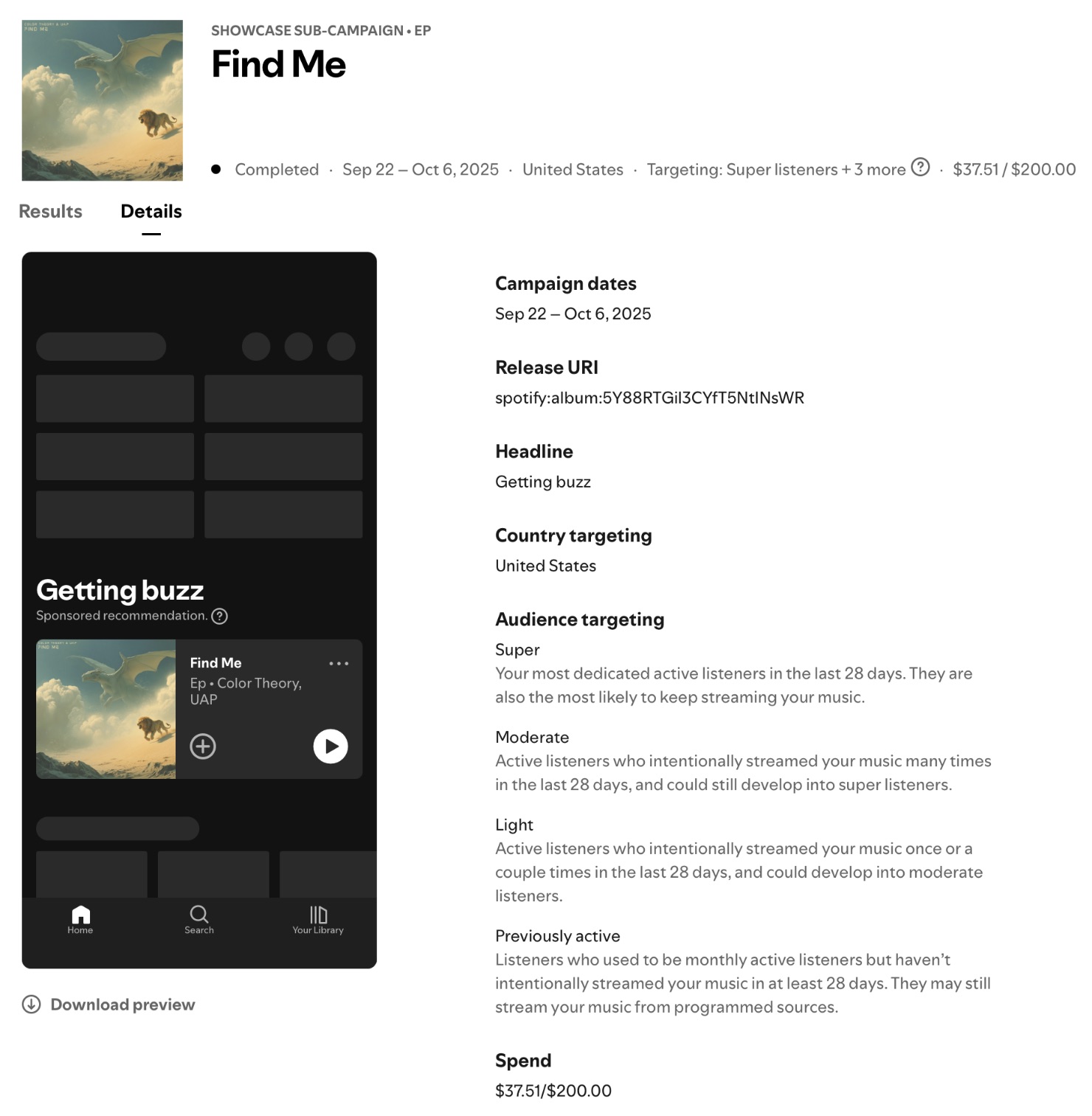 Spotify Showcase Find Me Details