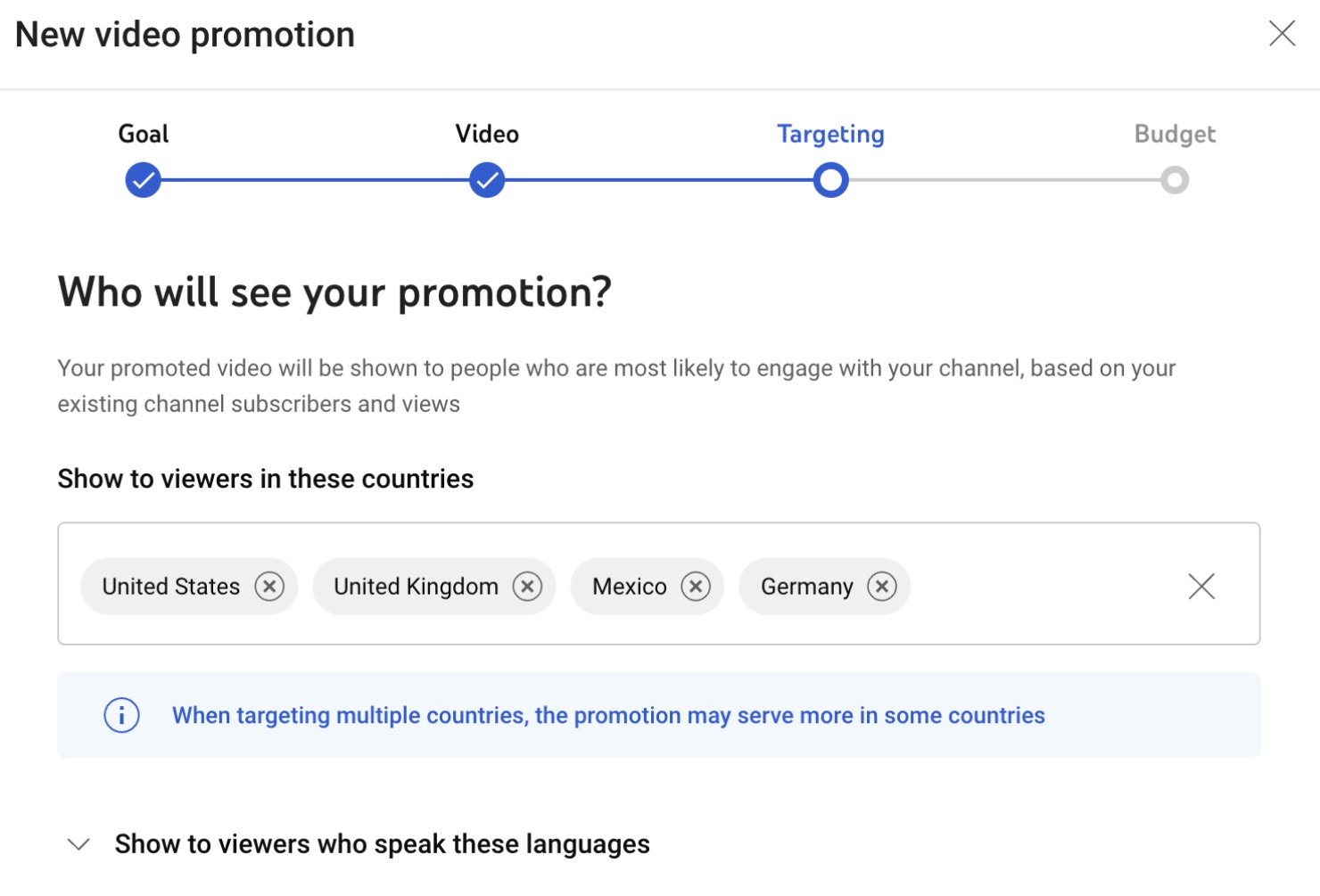 YouTube Studio Promotions countries