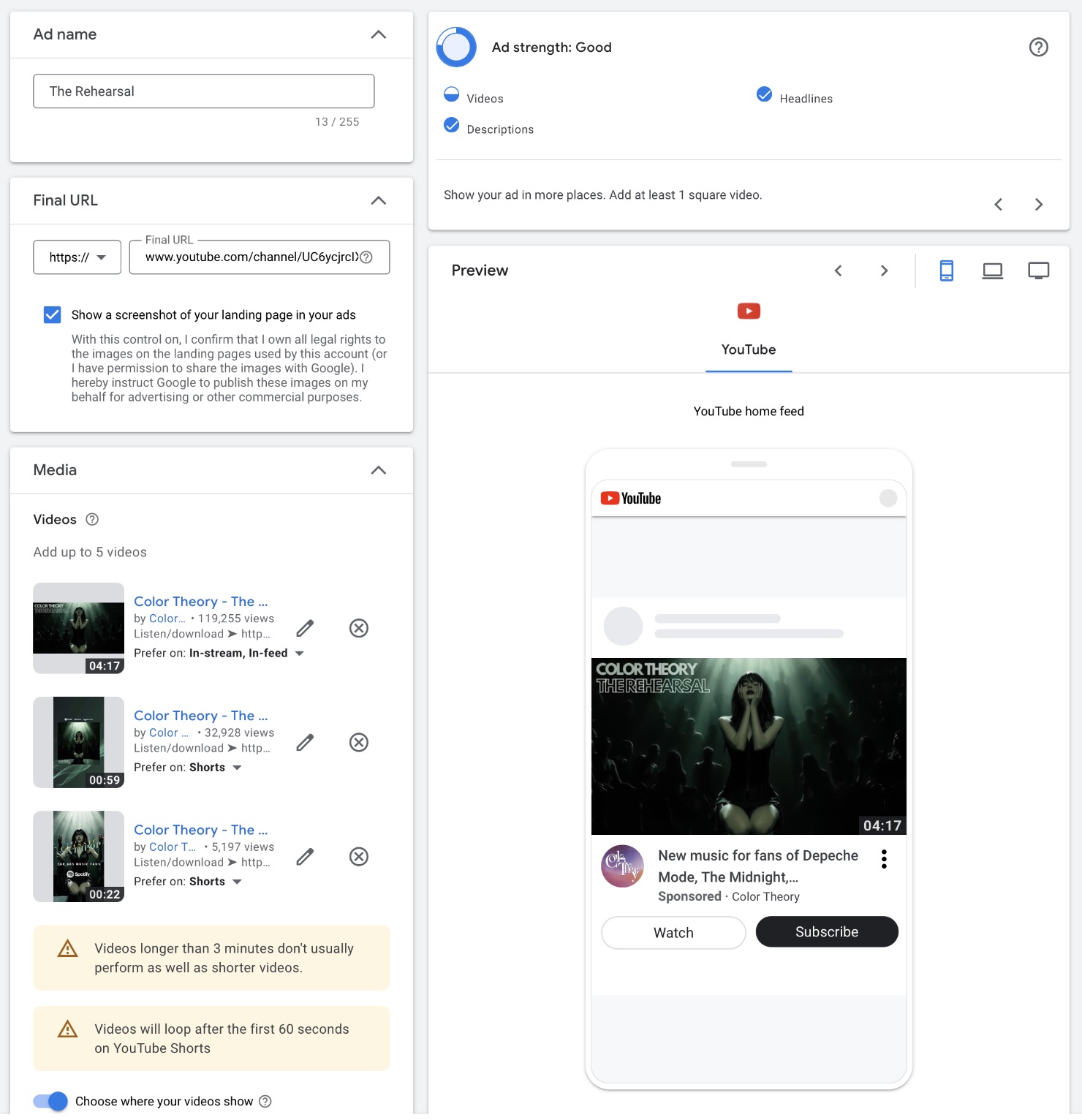 YouTube Ads for Music Ad