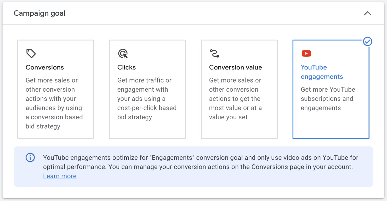 YouTube Ads for Music Campaign Goal