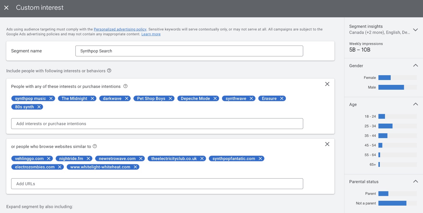 YouTube Ads for Music Custom Interest
