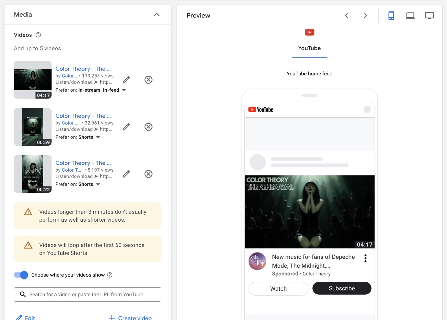 YouTube Ads for Music