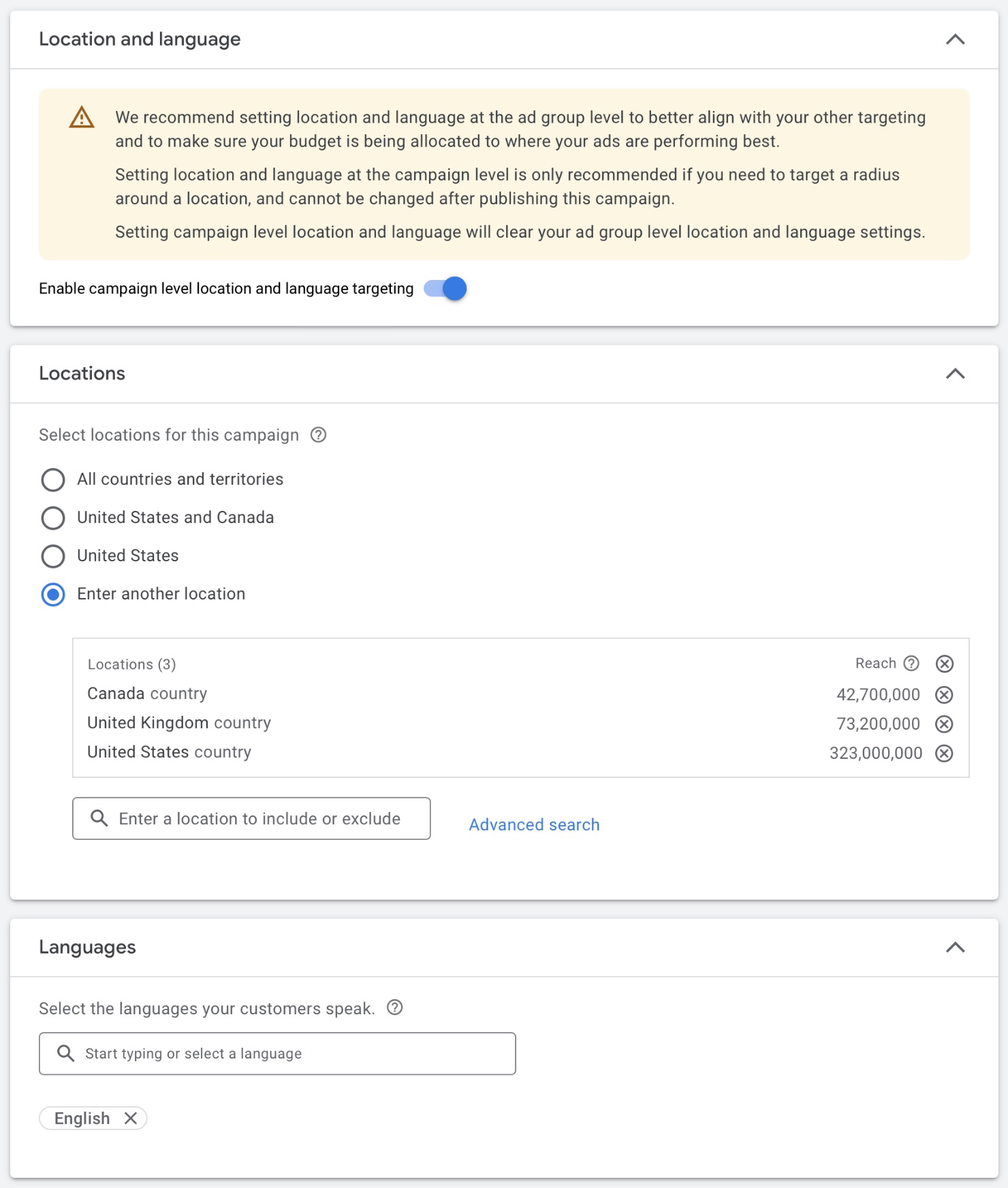 YouTube Ads for Music Location and Language